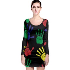 Handprints Hand Print Colourful Long Sleeve Bodycon Dress