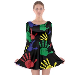 Handprints Hand Print Colourful Long Sleeve Skater Dress