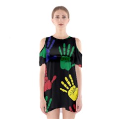 Handprints Hand Print Colourful Shoulder Cutout One Piece Dress