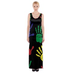 Handprints Hand Print Colourful Maxi Thigh Split Dress