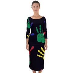 Handprints Hand Print Colourful Quarter Sleeve Midi Bodycon Dress