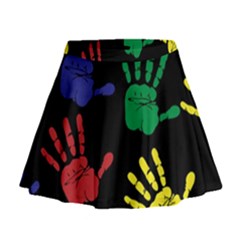 Handprints Hand Print Colourful Mini Flare Skirt by Sapixe