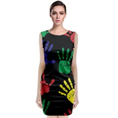 Handprints Hand Print Colourful Sleeveless Velvet Midi Dress