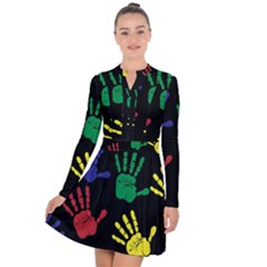 Handprints Hand Print Colourful Long Sleeve Panel Dress