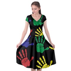 Handprints Hand Print Colourful Cap Sleeve Wrap Front Dress