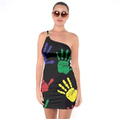 Handprints Hand Print Colourful One Soulder Bodycon Dress by Sapixe