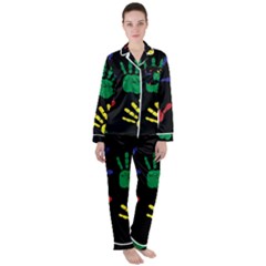 Handprints Hand Print Colourful Satin Long Sleeve Pyjamas Set