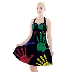 Handprints Hand Print Colourful Halter Party Swing Dress 