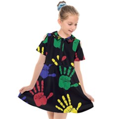 Handprints Hand Print Colourful Kids  Short Sleeve Shirt Dress