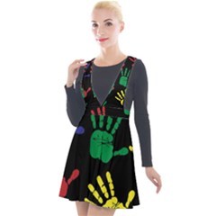 Handprints Hand Print Colourful Plunge Pinafore Velour Dress