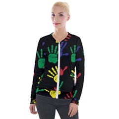 Handprints Hand Print Colourful Velour Zip Up Jacket