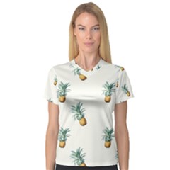 Pineapples pattern V-Neck Sport Mesh Tee