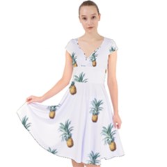 Pineapples pattern Cap Sleeve Front Wrap Midi Dress