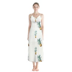 Pineapples pattern Button Up Chiffon Maxi Dress