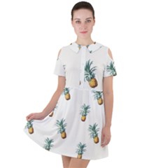 Pineapples pattern Short Sleeve Shoulder Cut Out Dress 