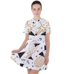 Black & gold pineapples Short Sleeve Shoulder Cut Out Dress 