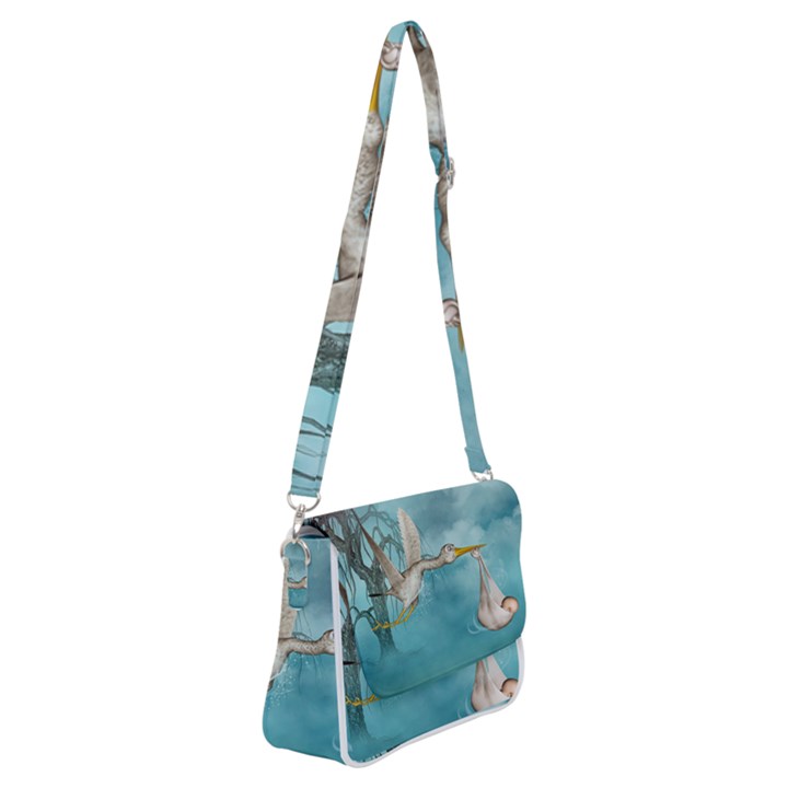 Cute Baby Is Coming With Stork Shoulder Bag with Back Zipper