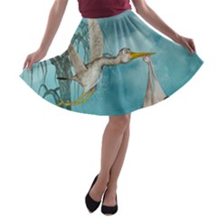 Cute Baby Is Coming With Stork A-line Skater Skirt by FantasyWorld7