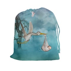 Cute Baby Is Coming With Stork Drawstring Pouch (xxl) by FantasyWorld7