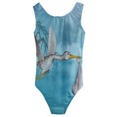 Cute Baby Is Coming With Stork Kids  Cut-out Back One Piece Swimsuit by FantasyWorld7