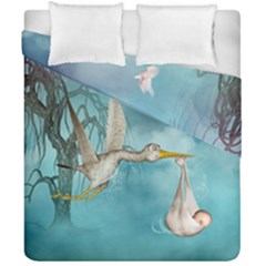 Cute Baby Is Coming With Stork Duvet Cover Double Side (california King Size) by FantasyWorld7