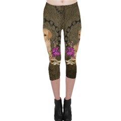 Cute Little Puppy With Flowers Capri Leggings  by FantasyWorld7