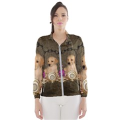 Cute Little Puppy With Flowers Women s Windbreaker by FantasyWorld7