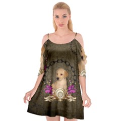 Cute Little Puppy With Flowers Cutout Spaghetti Strap Chiffon Dress by FantasyWorld7