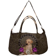 Cute Little Puppy With Flowers Removal Strap Handbag