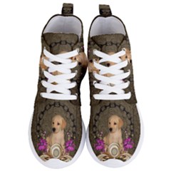 Cute Little Puppy With Flowers Women s Lightweight High Top Sneakers by FantasyWorld7