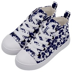 Navy & White Floral Design Kids  Mid-top Canvas Sneakers by WensdaiAmbrose