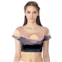 Sunset Sky Sun Graphics Short Sleeve Crop Top