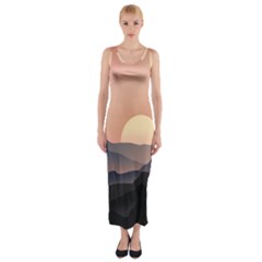 Sunset Sky Sun Graphics Fitted Maxi Dress