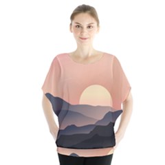 Sunset Sky Sun Graphics Batwing Chiffon Blouse