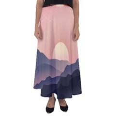 Sunset Sky Sun Graphics Flared Maxi Skirt