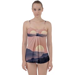 Sunset Sky Sun Graphics Babydoll Tankini Set