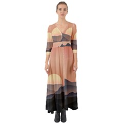 Sunset Sky Sun Graphics Button Up Boho Maxi Dress