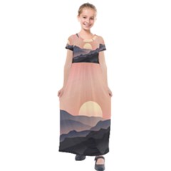 Sunset Sky Sun Graphics Kids  Short Sleeve Maxi Dress