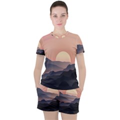 Sunset Sky Sun Graphics Women s Tee And Shorts Set