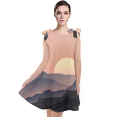 Sunset Sky Sun Graphics Tie Up Tunic Dress