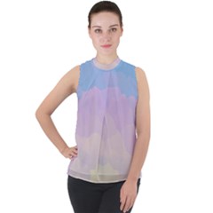 Sunrise Sunset Colours Background Mock Neck Chiffon Sleeveless Top