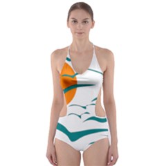 Sunset Glow Sun Birds Flying Cut-out One Piece Swimsuit