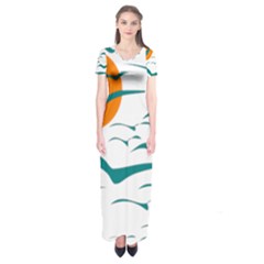 Sunset Glow Sun Birds Flying Short Sleeve Maxi Dress