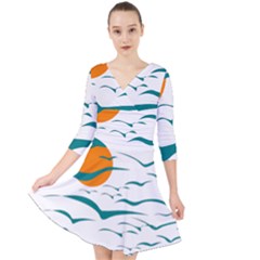 Sunset Glow Sun Birds Flying Quarter Sleeve Front Wrap Dress