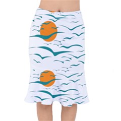 Sunset Glow Sun Birds Flying Mermaid Skirt