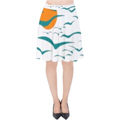 Sunset Glow Sun Birds Flying Velvet High Waist Skirt by HermanTelo