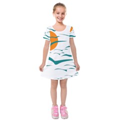 Sunset Glow Sun Birds Flying Kids  Short Sleeve Velvet Dress