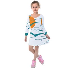 Sunset Glow Sun Birds Flying Kids  Long Sleeve Velvet Dress