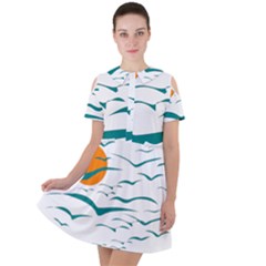 Sunset Glow Sun Birds Flying Short Sleeve Shoulder Cut Out Dress 