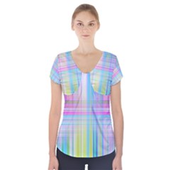 Texture Abstract Squqre Chevron Short Sleeve Front Detail Top